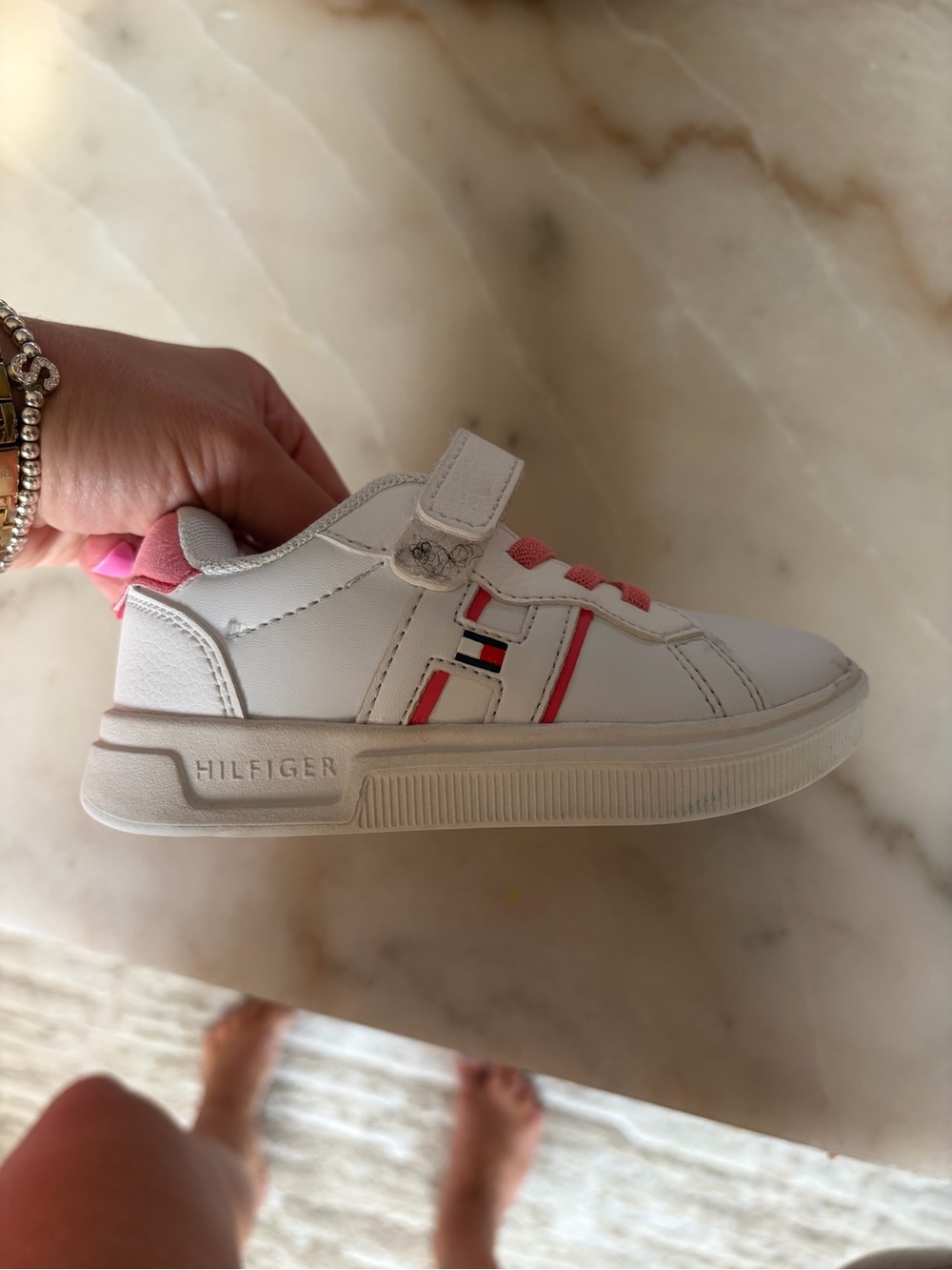 Tommy Hilfiger White & Pink Kids Velcro Sneakers - Picture 8 of 8